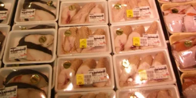 超市中包装好的鲨鱼肉冷藏柜