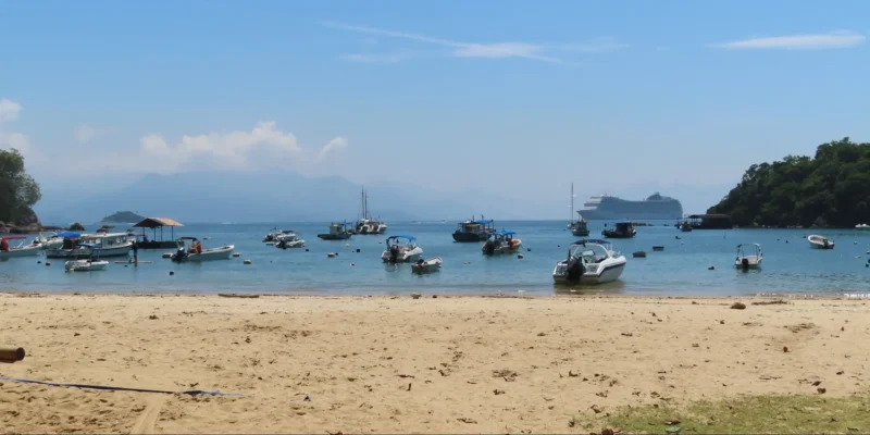 从伊利亚格兰德岛海滩望向船只和邮轮